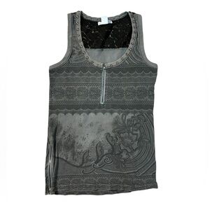 RXB Top Large Black Gray Tank Ribbed Goth Lace Studded Y2K Mall Alt Punk Emo